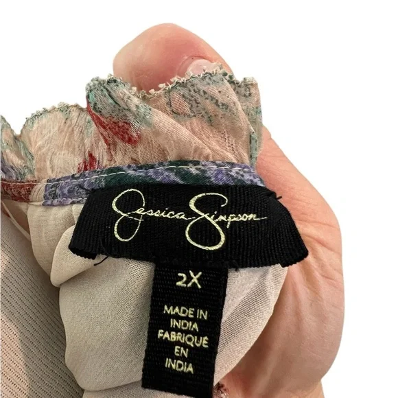 Jessica Simpson Red Cream Green Purple Paisley V-Neck Peasant Tunic - Picture 6 of 6